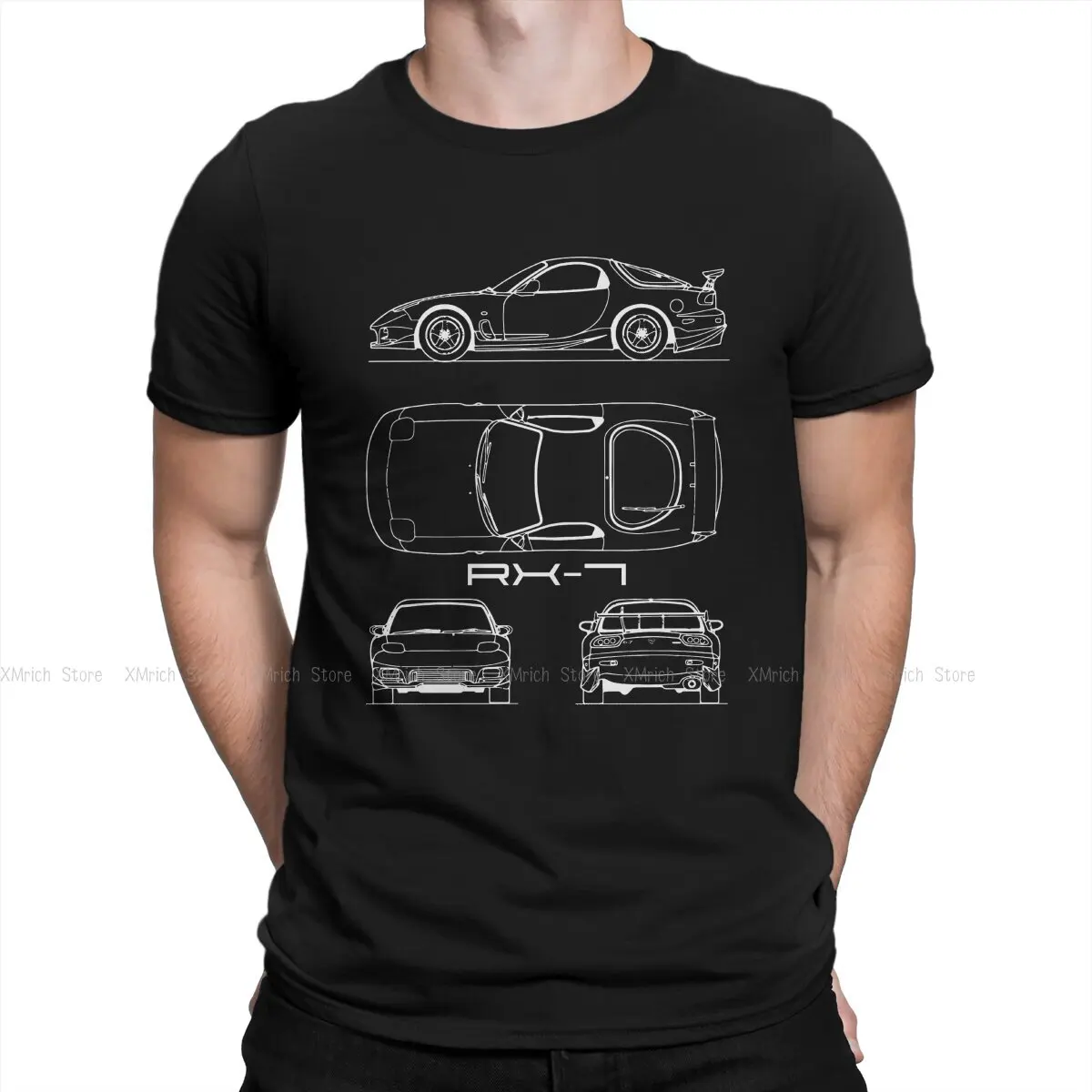

RX-7 Blueprint Men TShirt Fast and Furious Film Crewneck Tops Fabric T Shirt Humor High Quality Birthday Gifts