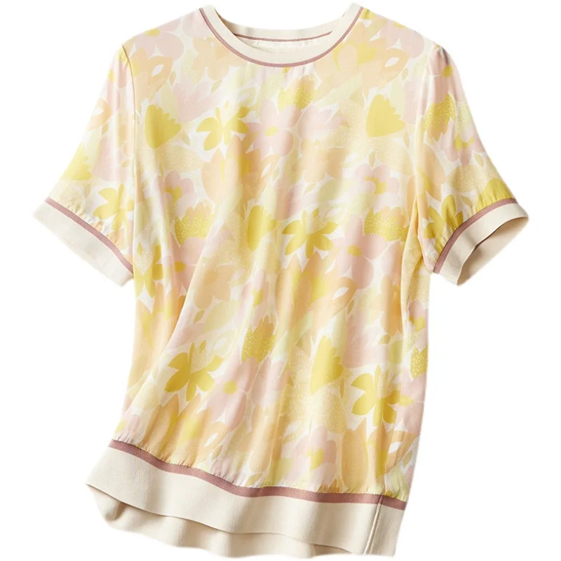 Желтый с коротким рукавом и принтом |