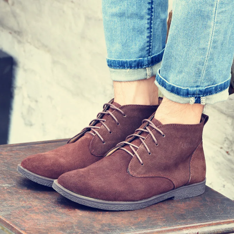 

Men High Top Office Cow Suede Boots British Style Vintage Casual Ankle Boots Lace Up Outdoor Work Safety Boots Male 47