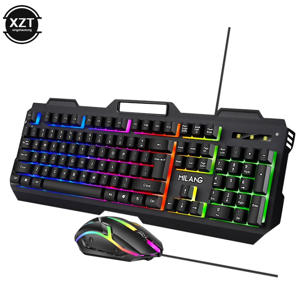 

Hot T806 Metal Iron Plate Manipulator Feel Game Keyboard Mouse Set Wired Colorful Luminous Floating Keycap Gaming Accessories