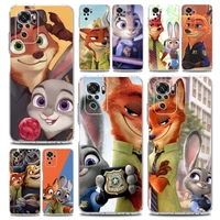 zootopia anime fox rabbit phone case for xiaomi redmi note 11 9s 9 8 10 pro 7 8t 9c 9a 8a k40 pro 11t 5g soft clear cover coque