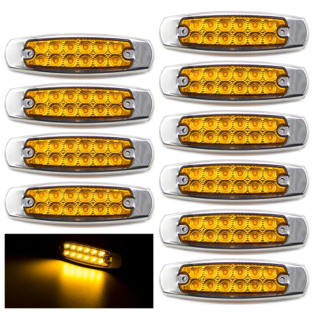 10pcs 12V 24V 12 LED Car Trucks LED Side Marker Warning Lights Chrome Auto Truck Trailer Lorry Caravan Bus Van Boat Freightliner