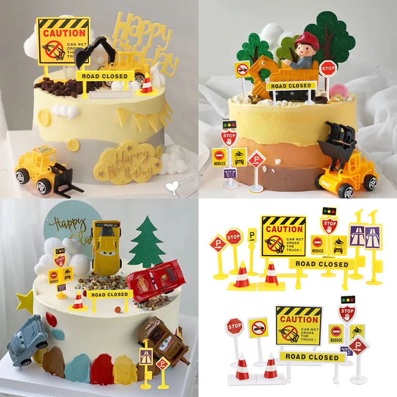 

Engineering Construction Vehicle Decoration Traffic Sign Star Cake Topper for Birthday Party Baby Shower Baking Supplies Gifts