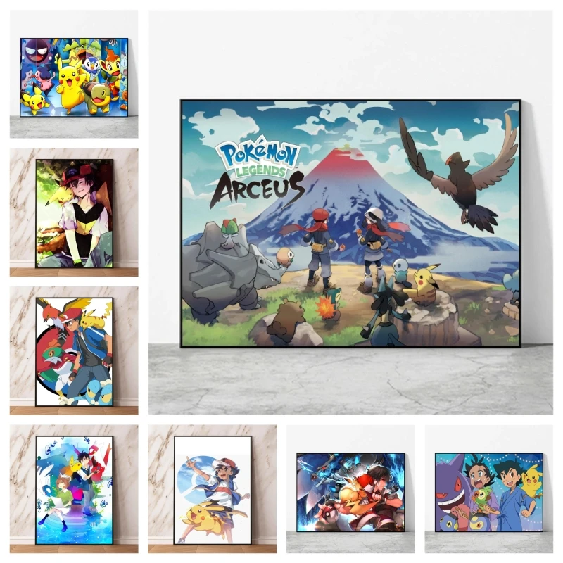 

Canvas Artwork Painting Pokemon Ash Ketchum Pikachu Cartoon Character Picture Friends Gifts Kid Action Figures Modular Prints