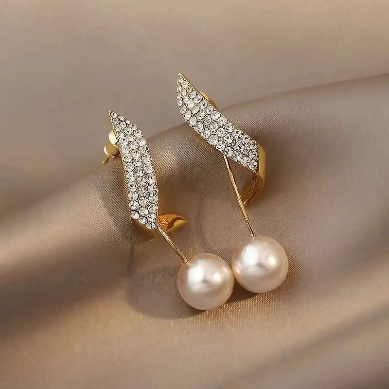 

New Arrival Klasyczny Elegancki Symulowane-pearl Tassel Długi Kryształ Kolczyki Dla Kobiet Moda Kropla Wody Biżuteria Crystal