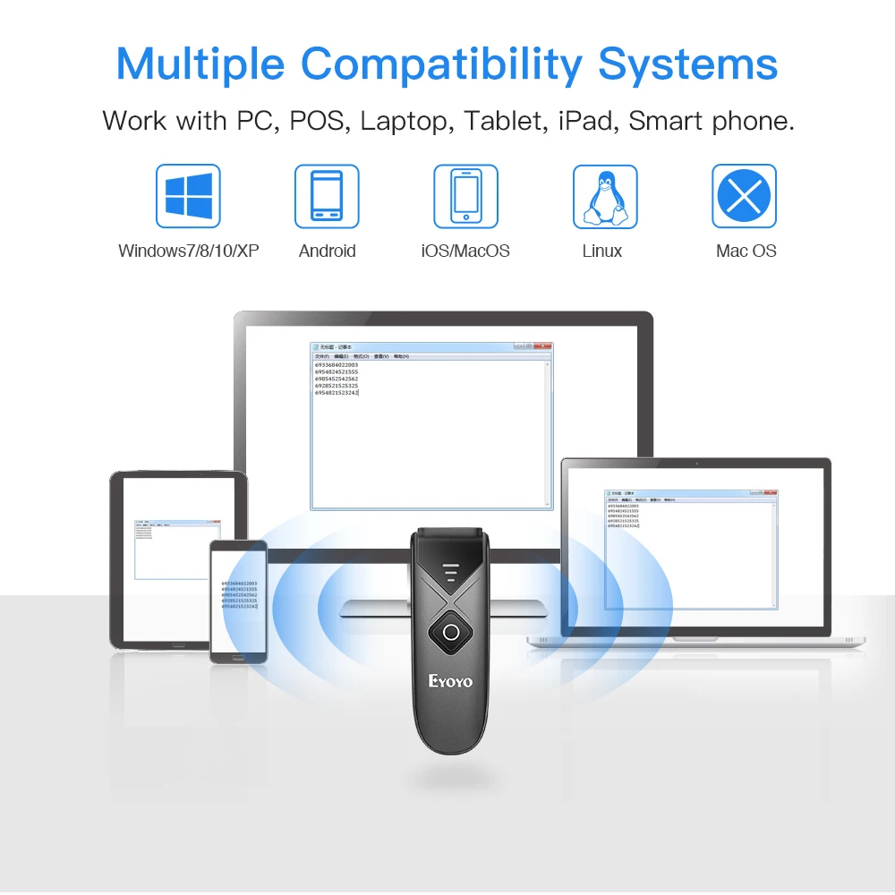 Фото Eyoyo, 2 шт., сканер штрих-кода, мини QR, 2D и 1D, Bluetooth, портативный беспроводной считыватель штрих-кодов, проводной USB/Bluetooth/4,4G, беспроводной сканер №3