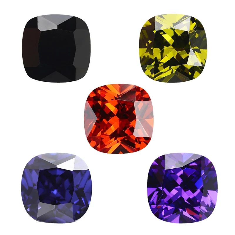 Cushion Cut Cubic Zirconia Stone Tanzanite Violet Orange Black OliveGreen Mix 5 Color AAAAA Loose CZ Stones Synthetic Gems