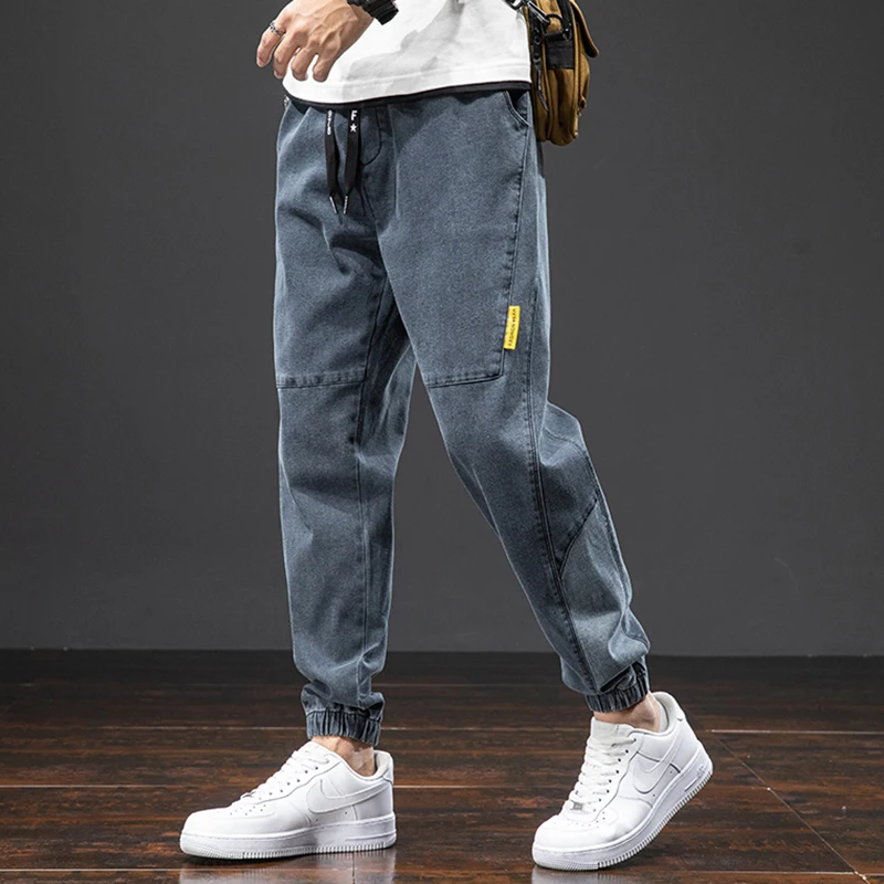 Spring Summer Solid Cotton Casual Baggy Jeans Men Denim Joggers Streetwear Harem Pants Jeans Trousers Big Size 6XL