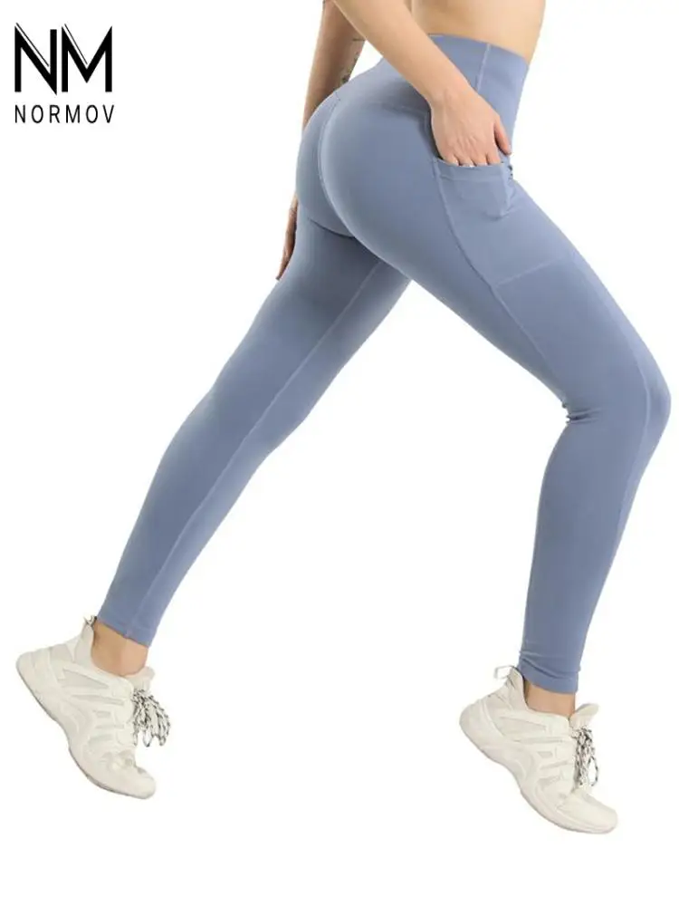

NORMOV Running Leggings Women With Pockets Sports Gym Workout Leggings Women High Waist Fitness Pants Sports Leggings
