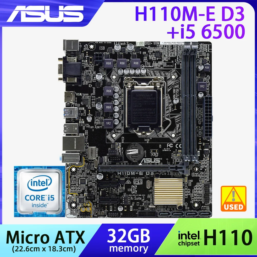 

Материнская плата ASUS H110M-E D3 + i5 6500 LGA 1151 DDR3 Intel Core i7 6700 6600T процессор Intel H110 32 ГБ Micro ATX PCI-E 3,0 HDMI