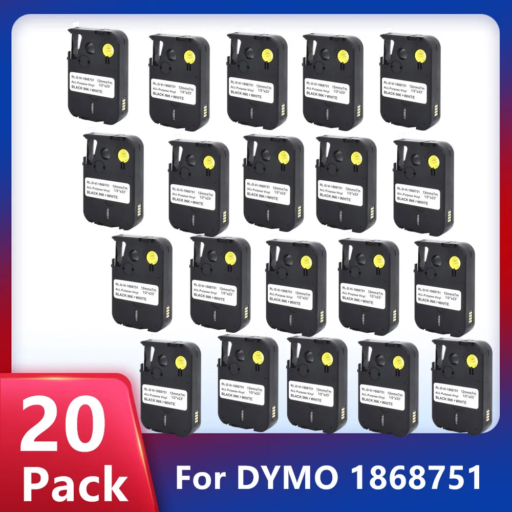 

10 ~ 20 упаковок ленты для этикеток 1868751 изготовитель картриджей Черный на белом универсальные виниловые этикетки для DYMO XTL XTL-300 принтер 12 мм