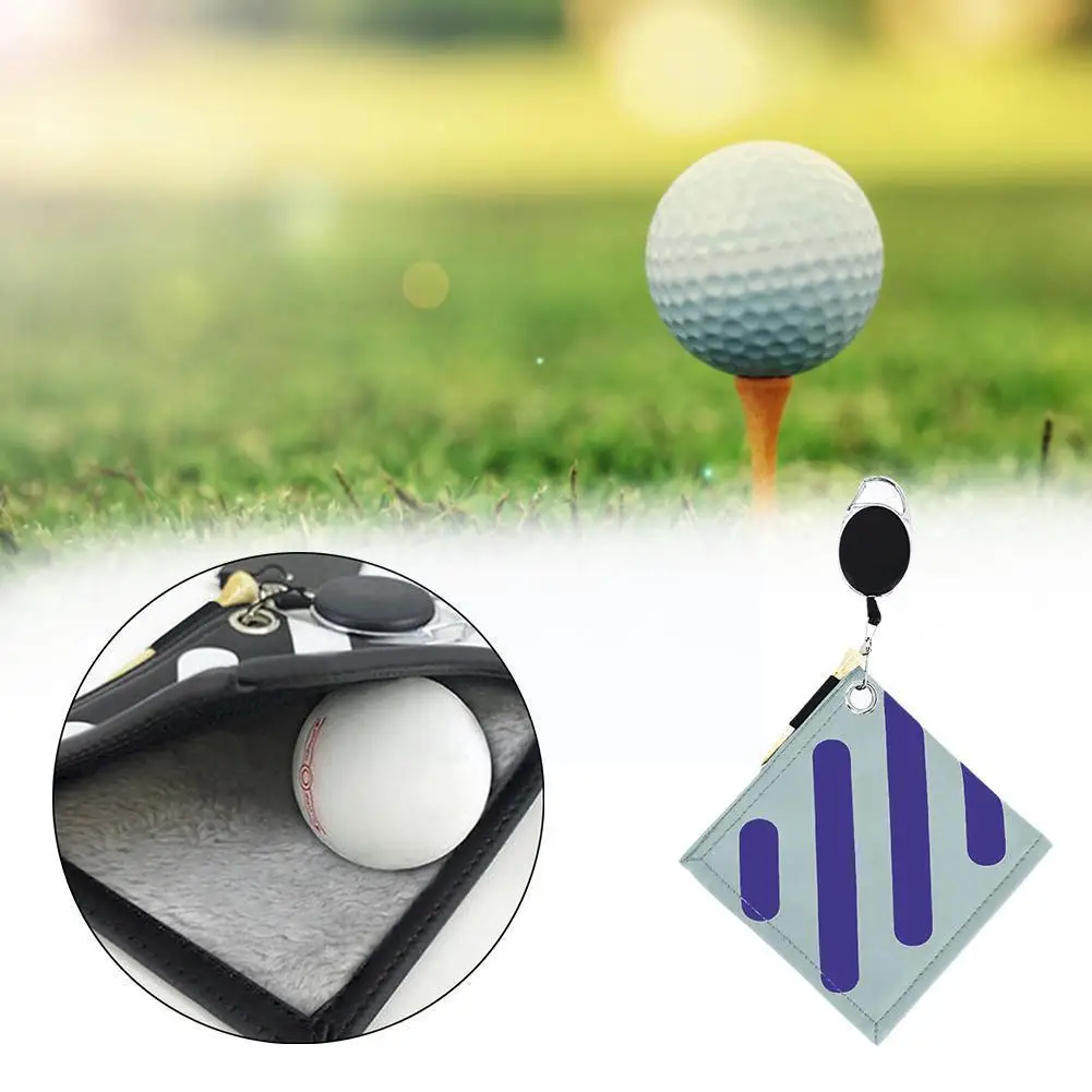 

Модное полосатое полотенце для чистки мяча для гольфа, квадратная форма, ПУ, двустороннее полотенце, материал, двойной клуб, водонепроницае...