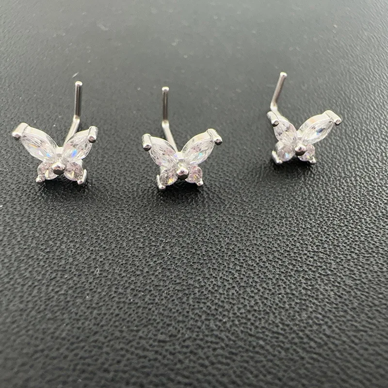 Фото Серьга-гвоздик для носа AB Diamond-set Butterfly из титановой стали, 0.8, 20G, оптом, для пирсинга, украшение для пирсинга носа №5