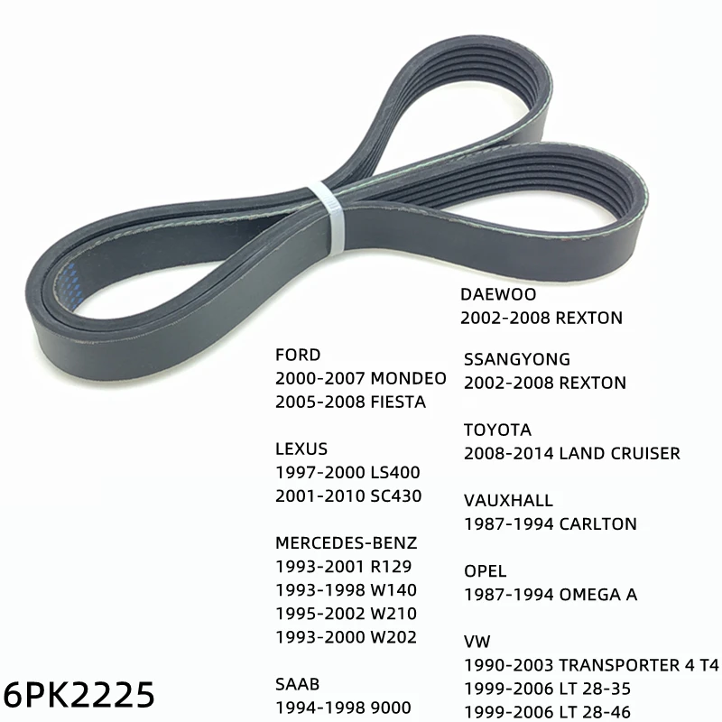 

6PK2225 Engine Air Conditioner Belt V-Ribbed Belts Drive For DAEWOO REXTON FORD MONDEO FIESTA LEXUS LS400 SC430 SAAB 9000