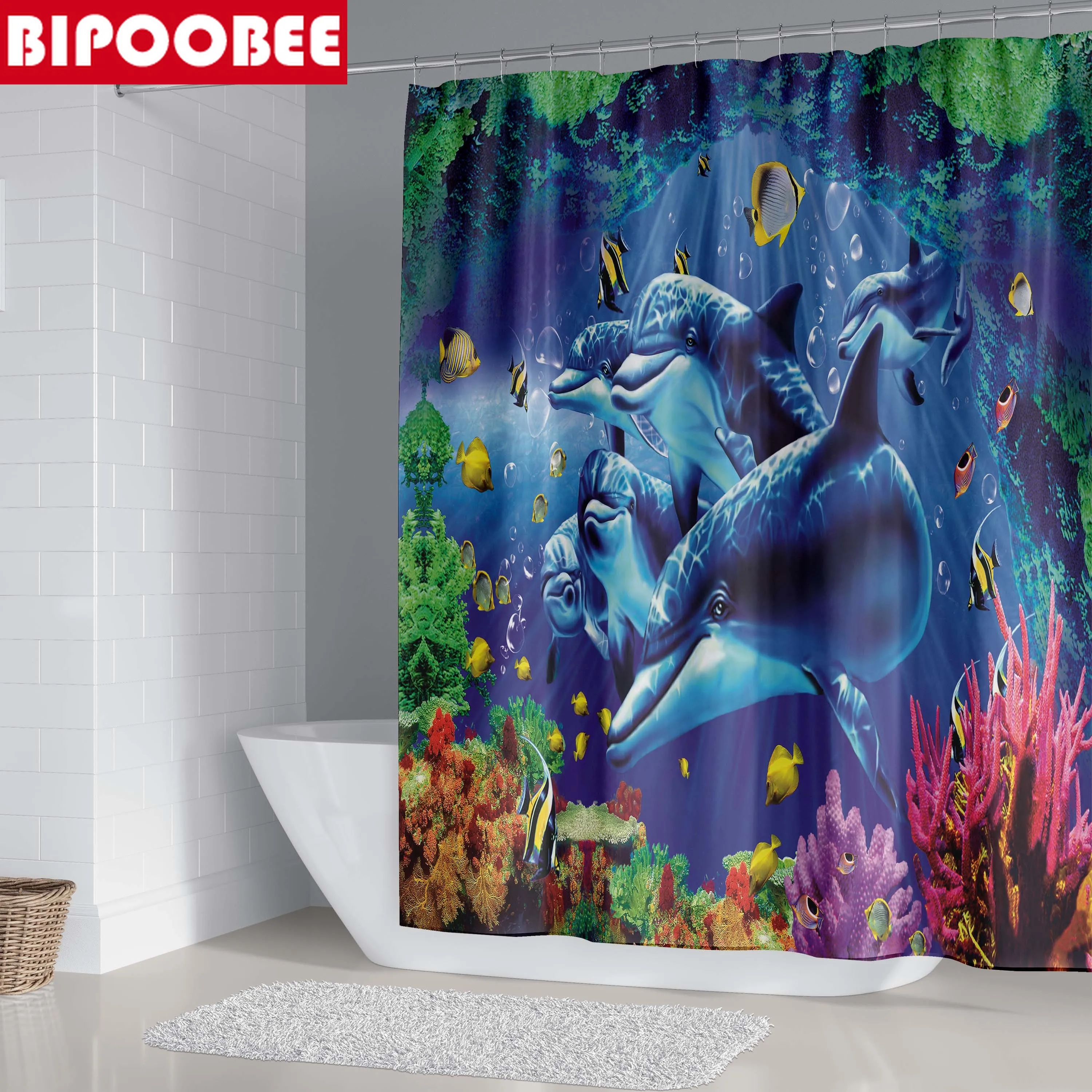 Трехмерная душевая занавеска с дельфином набор ковриков для ванной комнаты