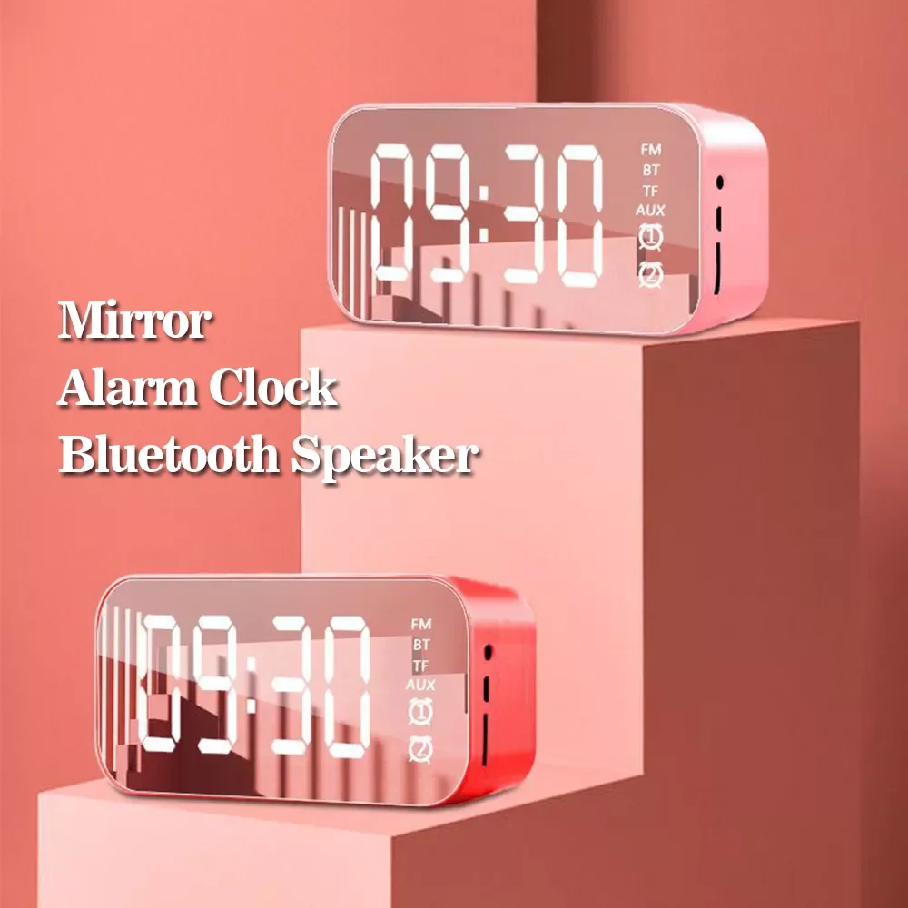 

Bluetooth-compatible Speaker Alarm Clock LED Display Mirror Radio Wireless Digital Clock Table Clock FM Radio Bedside Clock