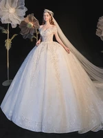 2022 wedding dress luxury beading sequins flowers a line sexy off the shoulder court train gorgeous ball princess bridal gowns