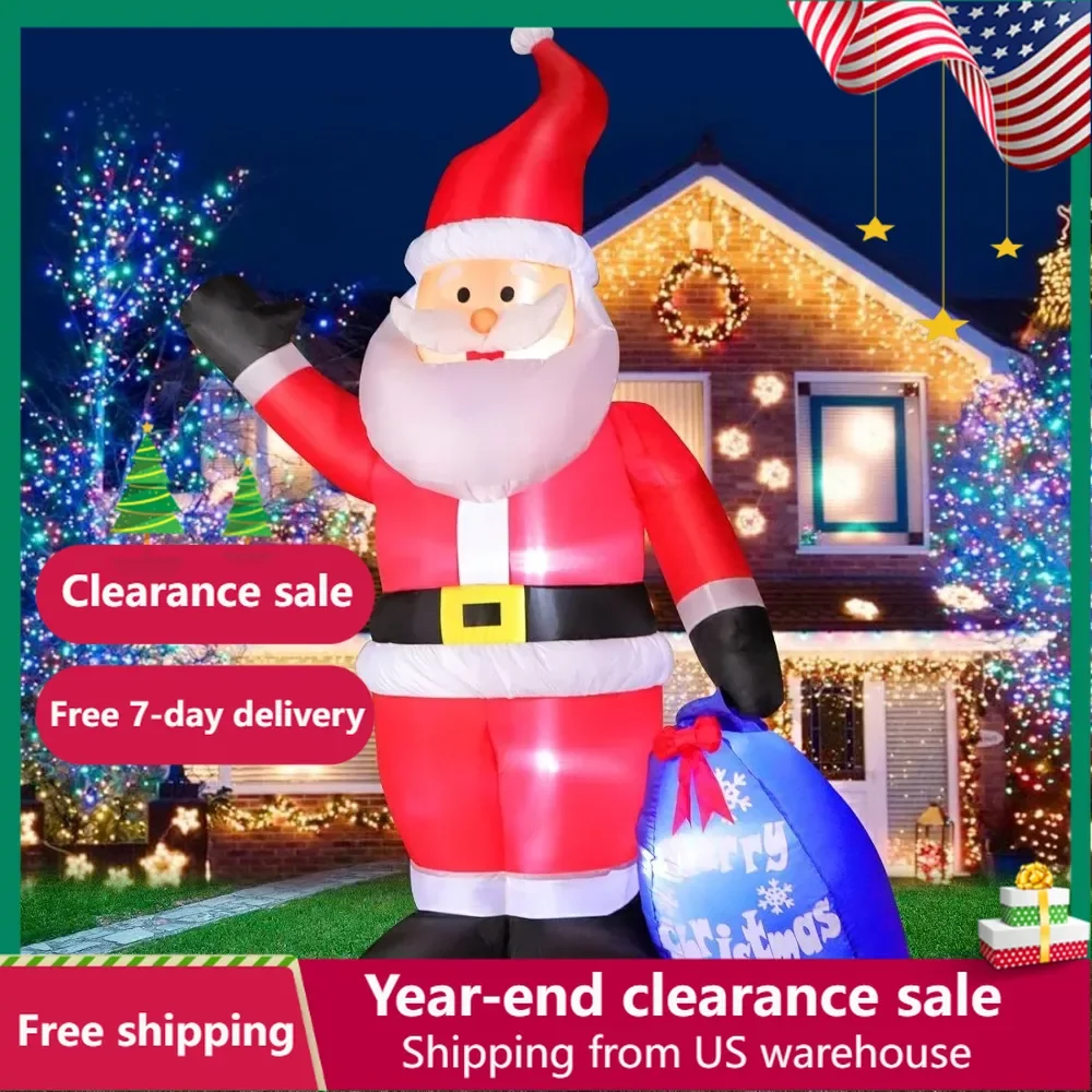 

8 FT Christmas Inflatable Santa Claus With Blue Gift Bag Home and Garden Blow Up Giant Santa Outdoor Yard Decoration Decorations