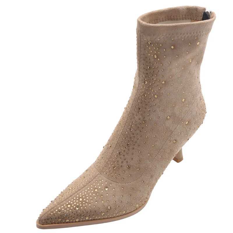 

Dilalula Sexy Fashion Women Ankle Boots Rhinestone Pointed Toe Thin Heels Autumn Winter Party Wedding Shoes Woman Stretch Boots