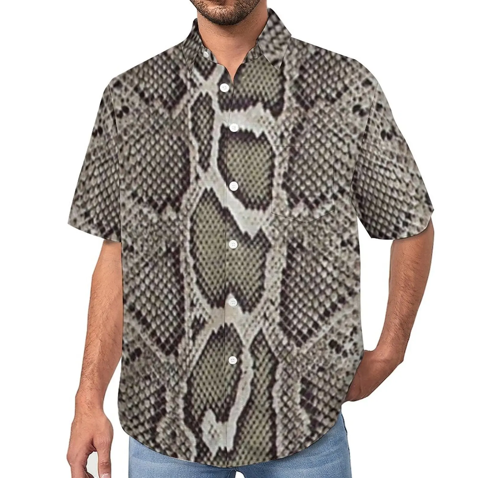 

Faux Boa Snakeskin Vacation Shirt Animal Skin Print Hawaiian Casual Shirts Men Street Style Blouses Graphic Clothing Plus Size