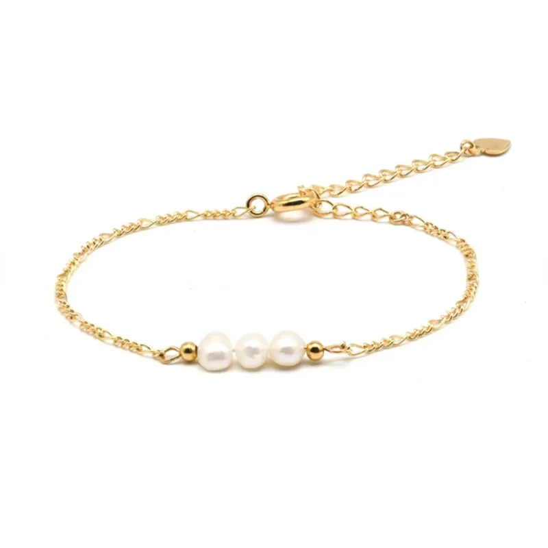 

Minar Dainty Baroque Freshwater Pearl Charm Bracelets for Women 18K Gold Plated Stainless Steel Figaro Chain Beaded Bracelet