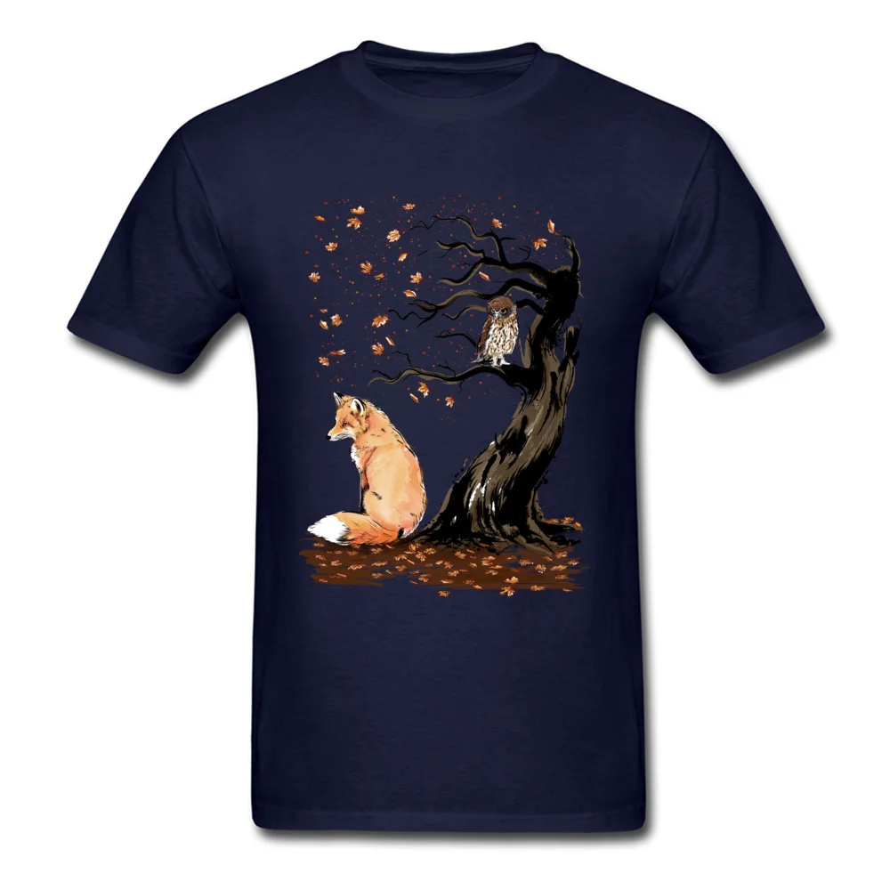 

Winds Of Autumn Tee Shirt Art Design T-shirt Men Tshirts Owl & Fox Print Tops Tees Birthday Gift Clothes Custom Cotton Sweaters