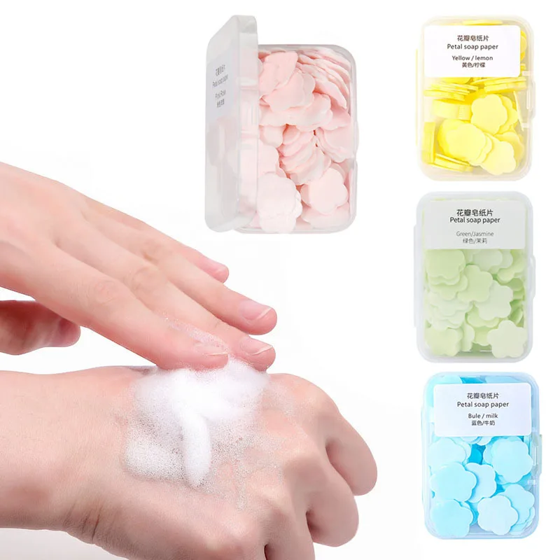 

100pcs/box Portable Soap Paper Bath Hand Washing Disposable Soap Slice Mini Flower Travel Scented Petal Handwashing Soap