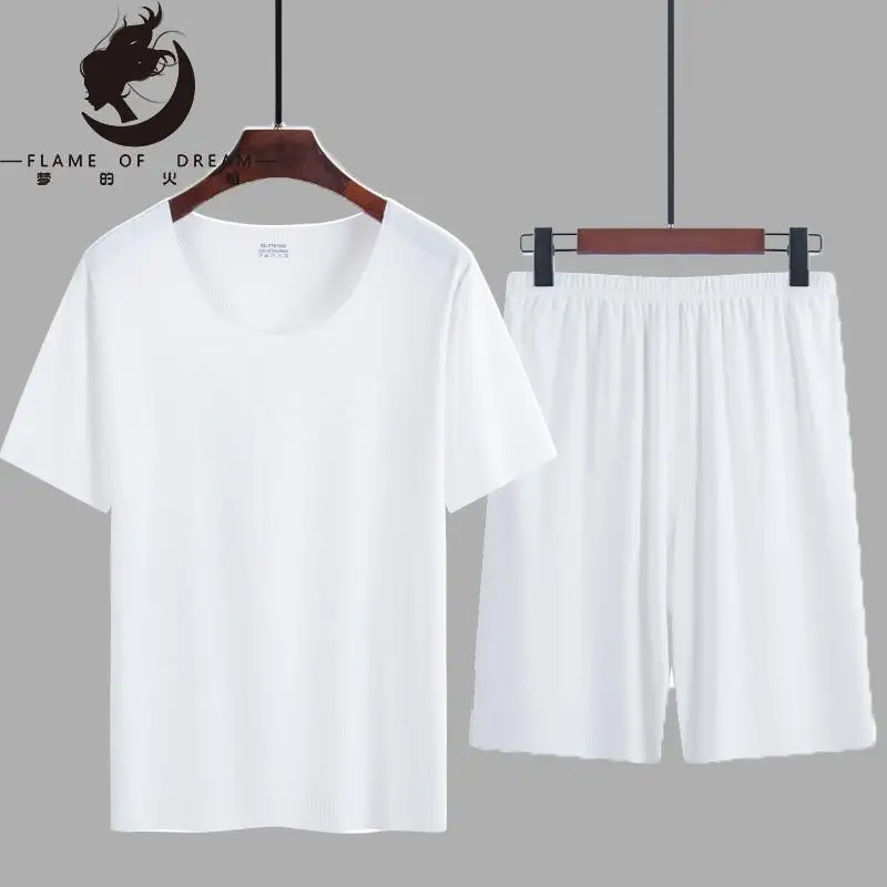 Flame Of Dream Summer Thin Men's Pajamas Suit Ice Home Clothes Traceless Short Sleeve Shorts Casual Summer Clothes 221416