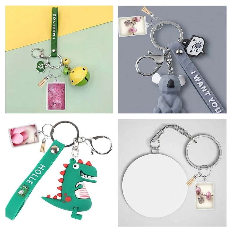

20 Set Acrylic Blank Keyring DIY Picture Frame with Tassels Split Rings Keychain