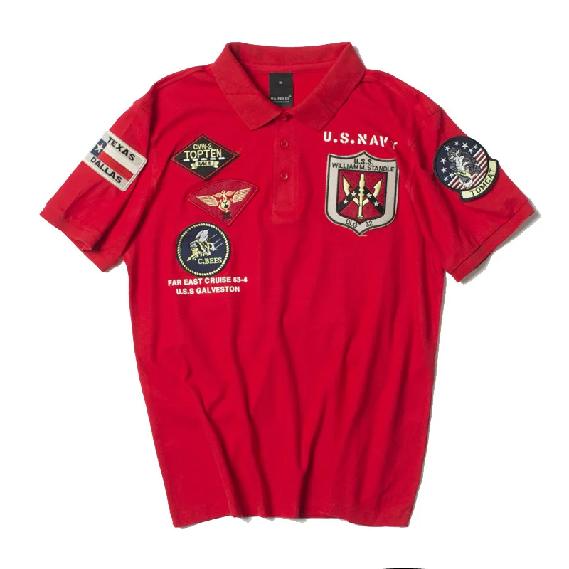Фото Винтажная рубашка-поло Top Gun 2026ss, мужская, американский размер, летняя, с вышивкой, короткий рукав, в стиле милитари, для военно-воздушных сил и армии №1