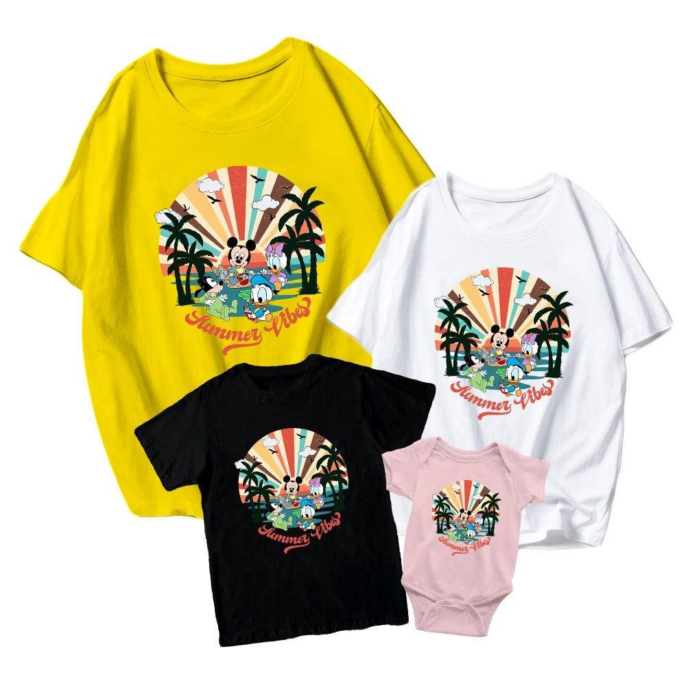 

Baby Girl Boy 2022 Disney Mickey Mouse Clubhouse Cartoon Print Parent-child T-shirt Fashion Round Neck Adult Unisex Comfortable