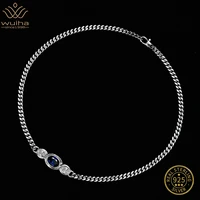 wuiha real 925 sterling silver 4ct sapphire ruby synthetic moissanite gemstone cuba chain necklace for women men drop shipping