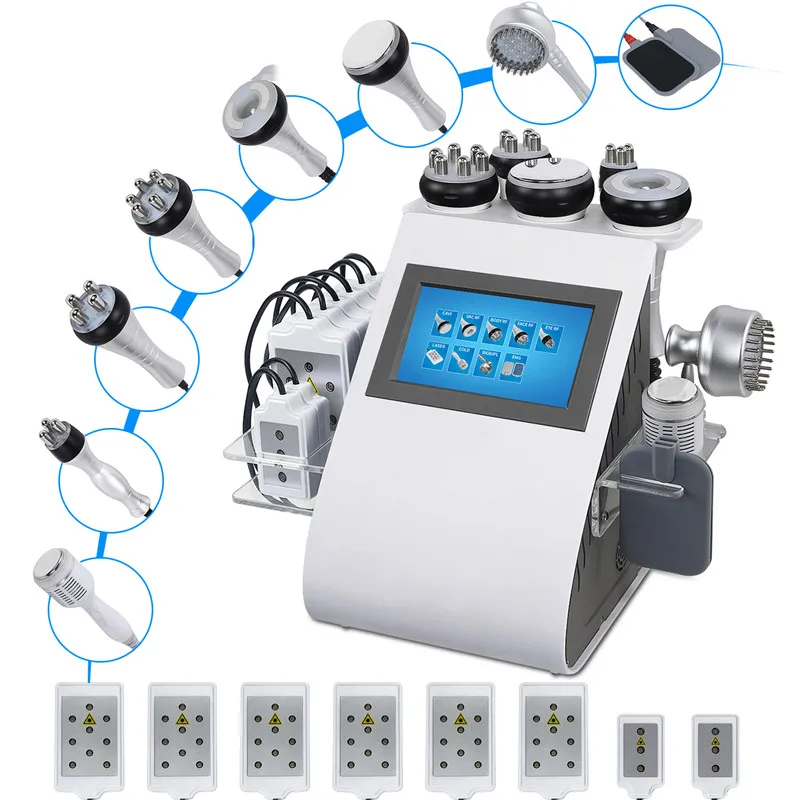 

New Style 9 In 1 40K Ultrasonic Cavitation Vacuum Radio Frequency Laser 8 Pads Lipo Laser Slimming Machine For Home Use For Spa