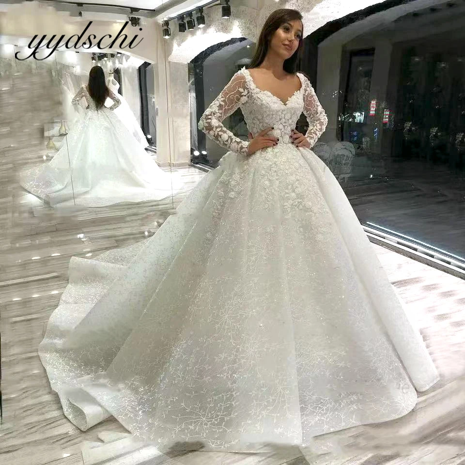 

Elegant V-Neck Long Sleeves Wedding Dresses For Women 2023 Bride Beading Appliques Ball Gown Vestidos De Noiva Formal Party