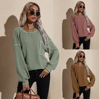 women patchwork pullover 2022 autumn loose ladies jumper long sleeve knitted sweater famale o neck pockets all match streetwear