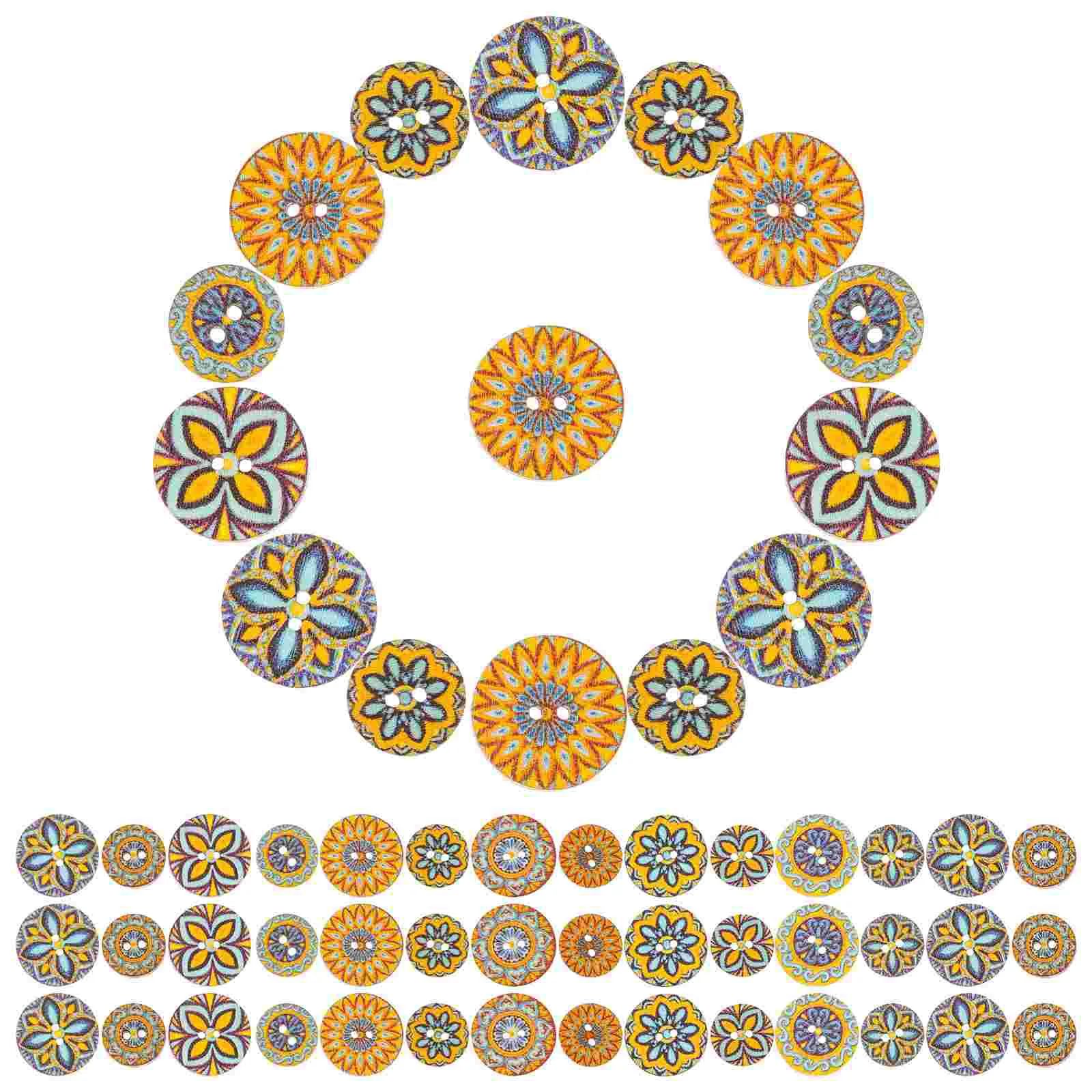 

200pcs Flower Pattern Wooden Buttons Bohemian Flower Painting Buttons DIY Craft Embellishments