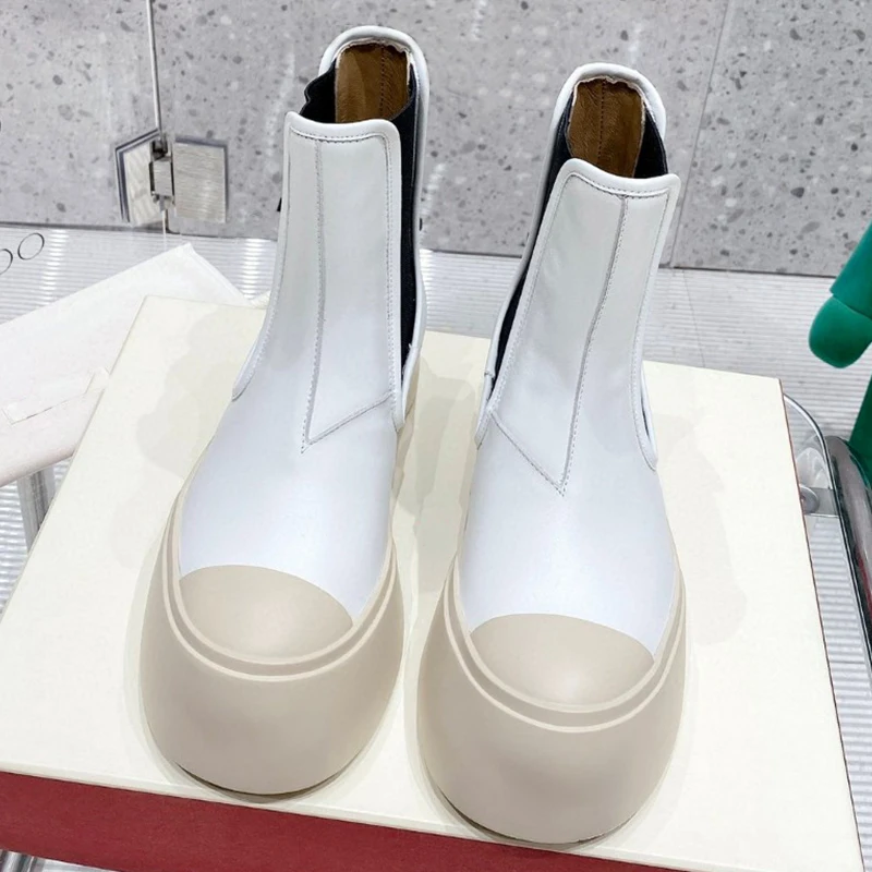 

Женские ботильоны на платформе без шнуровки с круглым носком, зимние полусапожки, увеличивающие рост, модная женская обувь для женщин, 2022