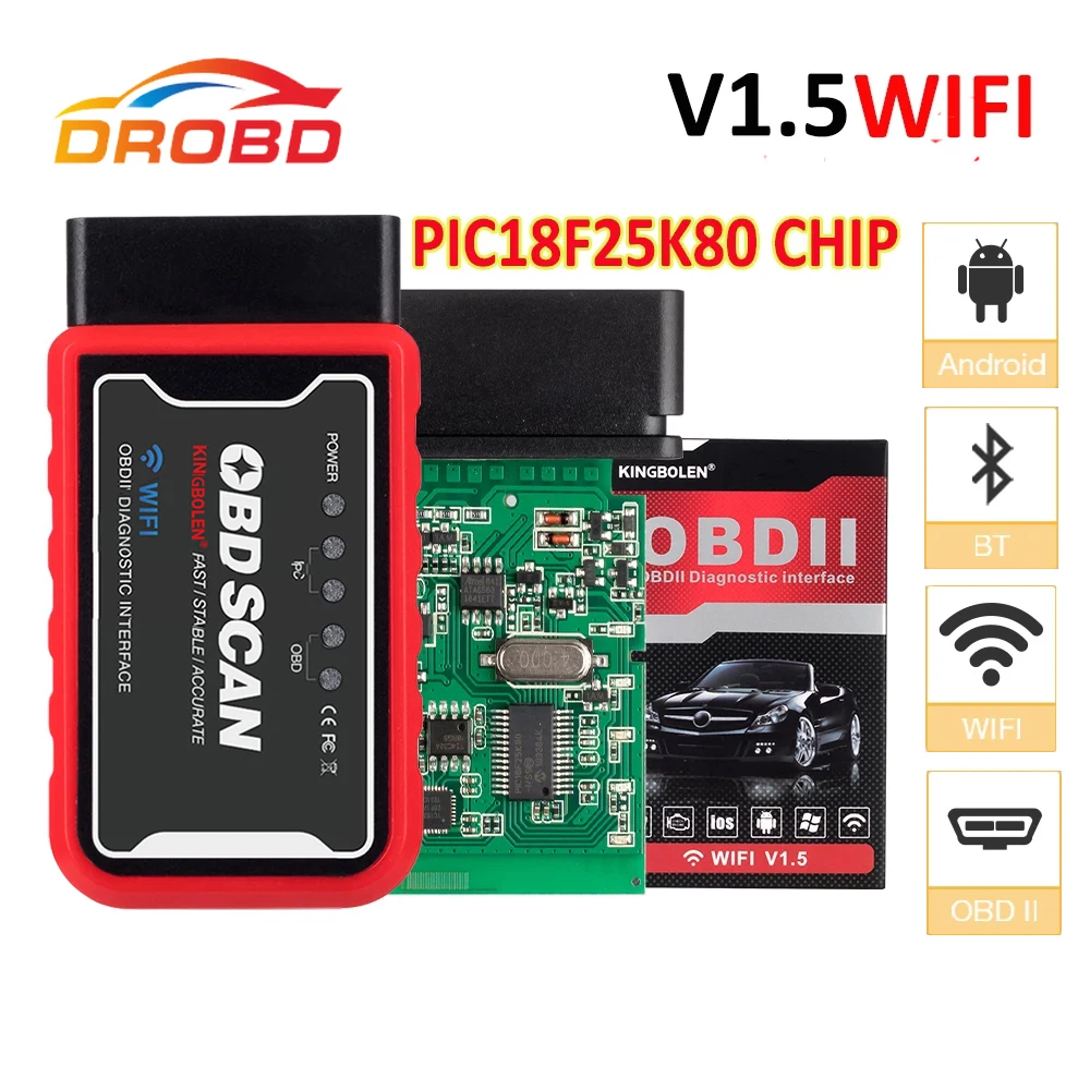 

ELM327 Bluetooth-compatible V1.5 PIC18F25K80 ATAL ATPPS 4mHz crystal wifi elm327 for Android/IOS/PC Torque OBDII code reader