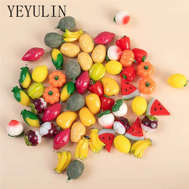 

YEYULIN 10 шт./лот милые Подвески из смолы в виде фруктов, манго, картофеля, Чили, подвески «сделай сам», серьги, ожерелье, аксессуары для изготовл...