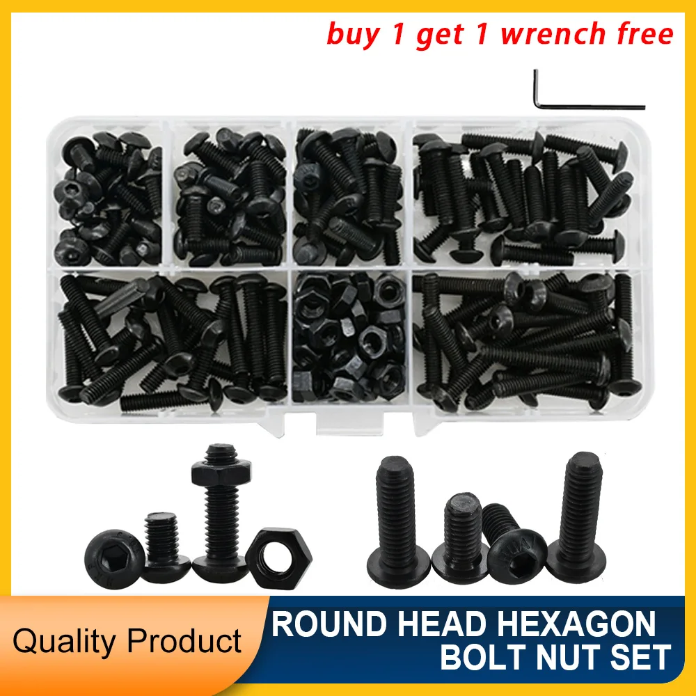 

M2 M3 M4 M5 M6 Grade 10.9 Black Alloy Steel Hex Allen Bolt Nut Kit Motor Fairing Bolts ISO7380 Hexagon Socket Round Head Screws