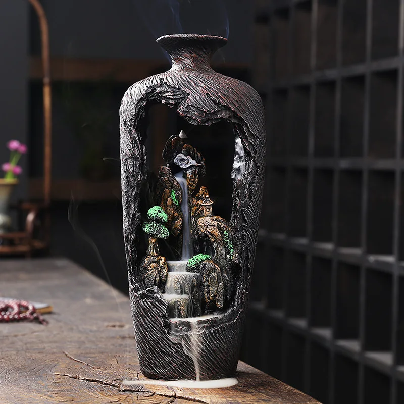 

Alpine Flowing Water Backwards Incense Burner Office Hotel Living Room Home Decorative Smoke Watching Resin Crafts Burner