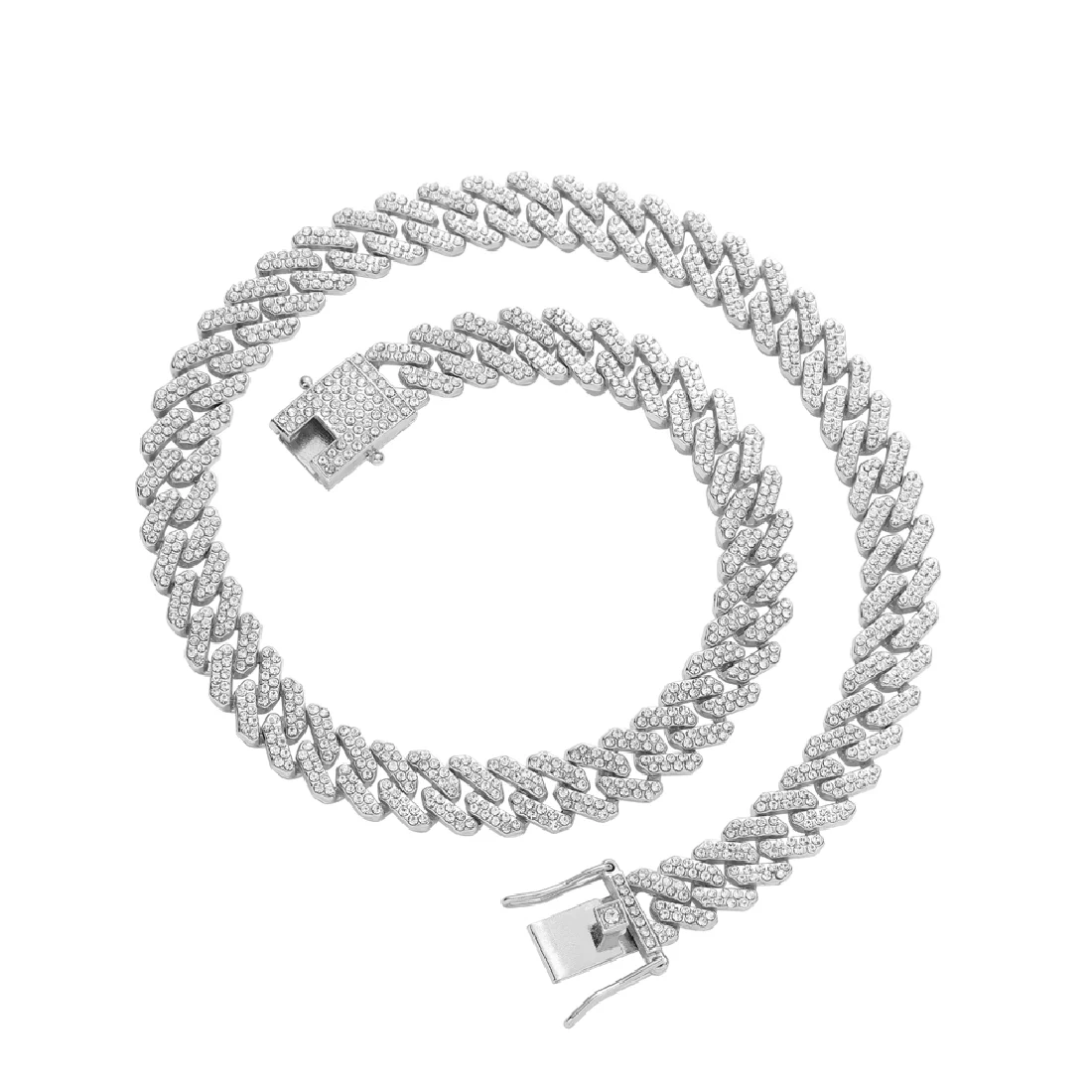 

12mm Crystal Cuban Link Chain Hip Hop Iced out Chain Necklace Bling bling Men Jewelry AC013