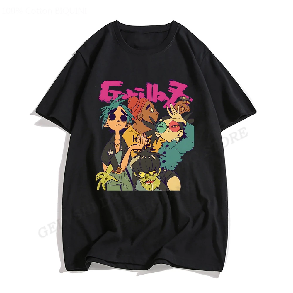 Yaz erkek kadın moda tişörtler Gorillaz baskılı T gömlek rahat Unisex pamuklu Tshirt Hip Hop rapçi Camisetas Rock grubu Tops