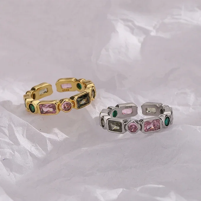 VIVILADY 925 серебро красочные геометрические циркониевые Регулируемые кольца для