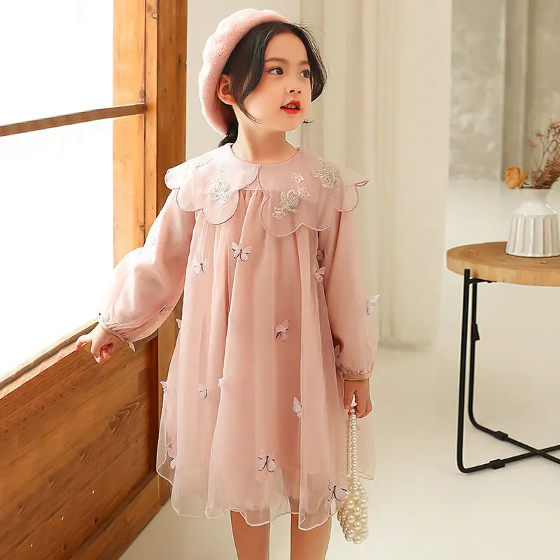 Kids Clothes Girls Dress Spring Autumn Grenadine Lace Retro Fashion Cute Princess Daily Wear Lovely and Sweet Vitality Full