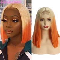 synthetic straight bob wig ginger orange short womens wigs ombre blonde shoulder length wig middle part pink red cosplay hairs