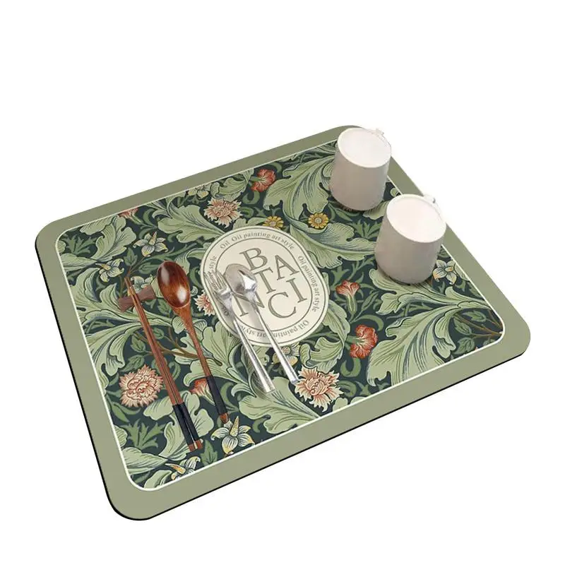 

Diatom Mud Drain Pad For Kitchen Non-slip Technology Cloth Drain Mat Dish Drying Mat Printed Polyester Fabric For Kitchen