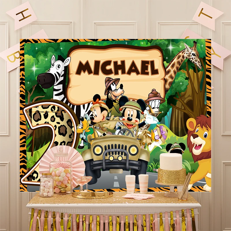 

Disney Jungle Forest Donald Daisy Duck Minnie Mickey Mouse Birthday Go Wild Party Themed Backdrop Background for Kids Banner