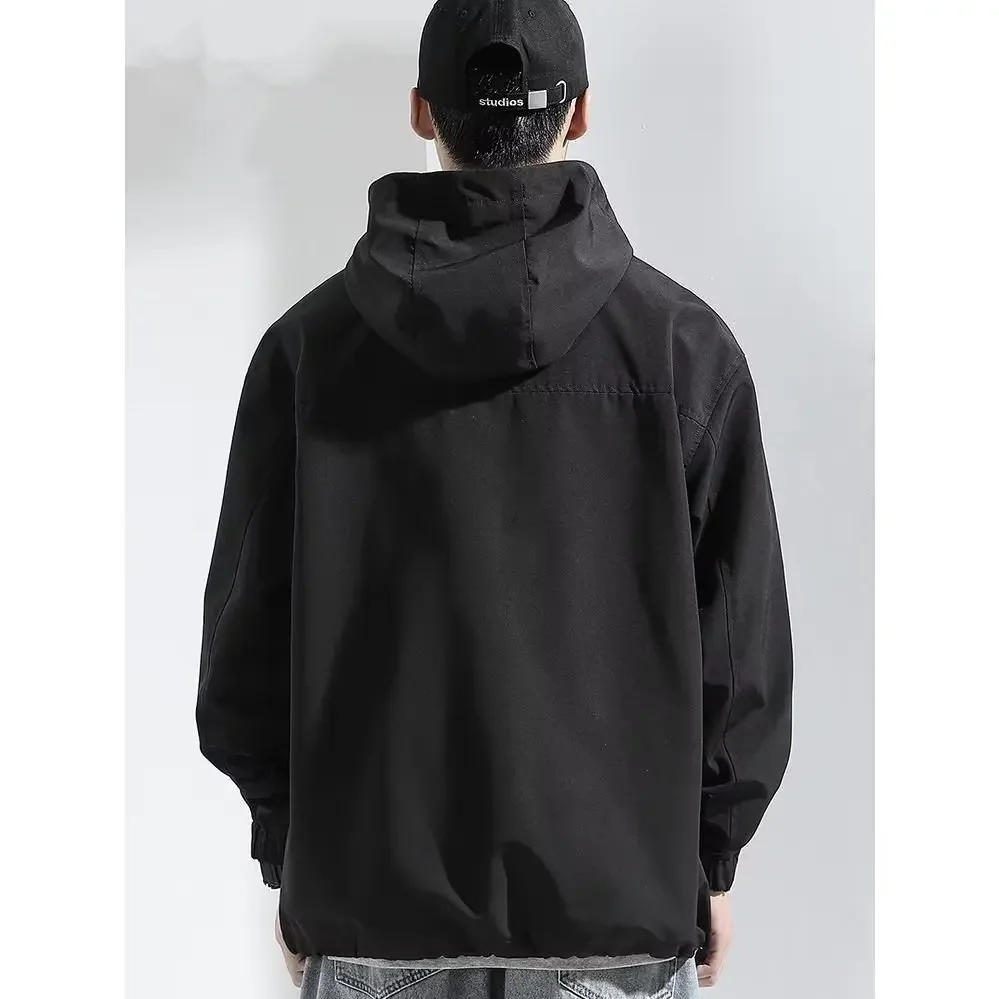 Мужская Осенняя ветрозащитная Черная куртка с капюшоном верхняя одежда тонкое