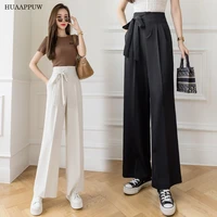casual high waisted loose and thin leg covering suit pants 2022 spring new bow drape wide leg suit pants